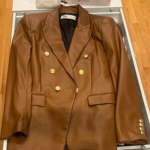 Zara Tan Blazer with Gold Accents